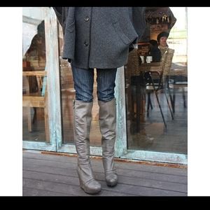 Ash Ursula Gray Knee High Ruched Wedge Boots